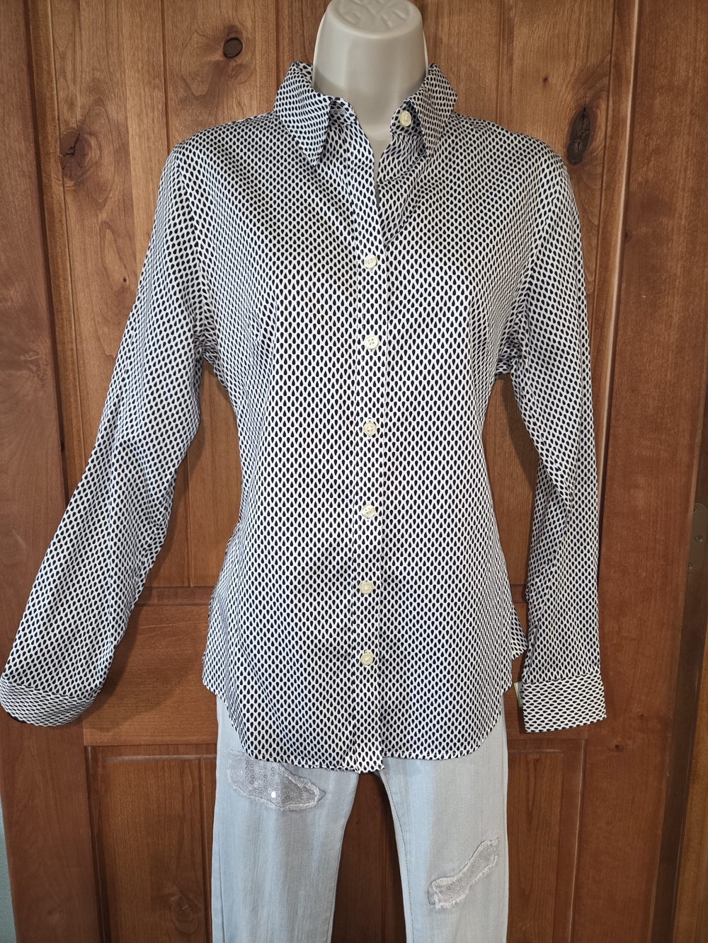 Banana Republic Black and White Teardrop Pattern Blouse